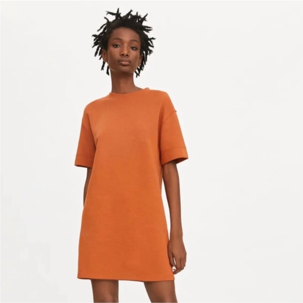 Zara | Crew Neck Rolled Sleeve T Shirt Dress